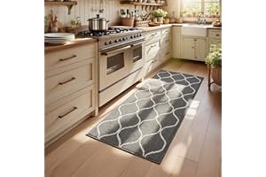 COSY HOMEER Long Kitchen Rug Runner 60 x 120cm, Washable Kitchen Rugs and Mats, Polypropylene Carpet Runner for Kitchen Entryway Hallway Laundry Room, Grey