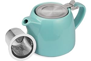 ORNA THE SOUL OF YOUR HOME ORNA Keramik Teekanne mit Siebeinsatz – Kleine Teekanne für losen Tee – 550ml Teapot mit Teesieb für 2 Tassen – Stumpf Teekannen mit Filter (Türkis)