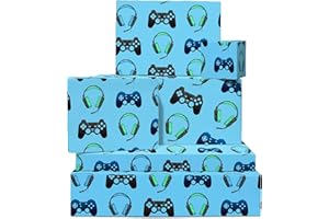 Papier cadeau Gamer - Papier cadeau garçon - 6 feuilles de papier cadeau - Pour petit ami garçon homme - Livré avec étiquettes et autocollants amusants - Par Central 23