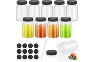 MICHIHOMIE 10 Piezas Frascos de Vidrio con Tapa, 60 ml Botes Cristal Pequeños para Rellenar, Botellas de Vidrio Transparente para Jugo, Tarro de Salsa, Bebidas con Etiquetas y Rotulador para Jugo (Negro)