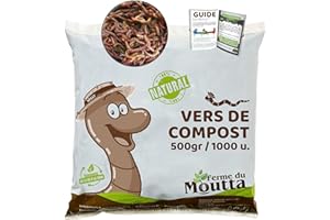 Moutta | 500gr de Vers de Compost | Vers de terre vivants Eisenia, compostez vos déchets organiques - Pour lombricomposteur/composteur/jardin