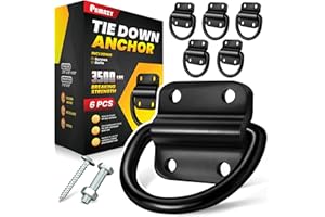 PAMAZY 6PCS Heavy Duty Steel D Rings Tie Down Anchors, Ultra Durable 5000 Pound Breaking Strength Surface Mount Hooks Securing Cargo for Trailer, Truck Bed, with Screws & Bolts, 2.75 inch