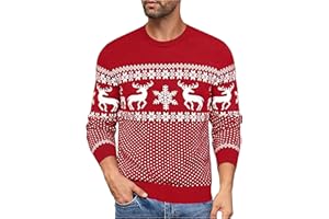 Uniexcosm Maglione Natalizio Uomo, Maglie Natale Uomo Manica Lunga Girocollo Maglione Xmas Pullover Renna e Albero di Natale Stampa Caldo Maglieria Uomo per Autunno Inverno