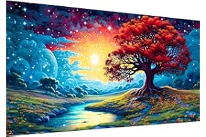 Hjjdiyes Dipingere con i Numeri Adulti Paesaggio 90 X 40 Cm - Set Fai da Te Adulti Dipingere con i Numeri Grande XXL Fiori Acqua Dipinto a Mano Olio su Tela Kit, Tela Senza Rughe (Albero della Luna)