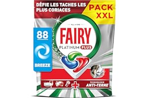 Fairy Platinum Plus Tablettes Lave-Vaisselle Tout-en-1, 88 Tablettes, Sans Parfum, Technologie Anti-Terne, Redonne l'Éclat, Prévient le Calcaire, Système Pré-Lavage Intégré, Efficace en Cycle Court