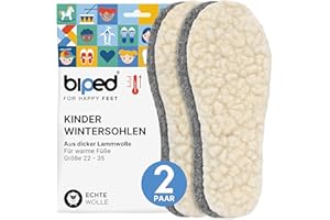 ‎BIPED biped 2 Paar Kinder Lamm Wollsohlen - Extra dicke Winter Einlegesohlen aus Lammwolle und Filz - Wärmende Einlagen z2690(34-35)