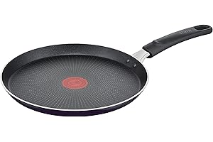 Tefal D52610 Resist - Padella per crêpe 25 cm, rivestimento antiaderente in titanio sicuro, indicatore di temperatura del segnale termico, facile da pulire, tecnologia Flame Protect, colore nero