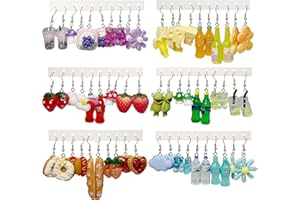 GIFIKOI 30-40 Pairs Weird Cute Funny Earrings Gummy Bear Duck Mushroom Fruit Flowers Drop Dangle Earrings for Women Aesthetic Earrings Food Animal Earrings Bulk