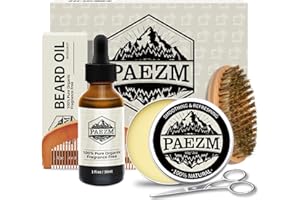 ‎PAEZM 5-teiliges Bartpflege-Set für Männer, einschließlich natürlichem Bartöl, Bartbalsam mit Sandelholzduft, Bürste, Kamm, Schere, Aufbewahrungstasche, Bartpflege-Set als Weihnachts-, Geburtstags- für Ihn