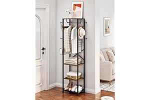 CHOEZON Coat Rack Freestanding, Hall Tree with 3 Storage Shelves, Coat Stand with 16 Hooks and Hanging Rail, Industrial Clothes Stand for Entryway, Hallway, Bedroom, Rustic Brown and Black DTYM18BF