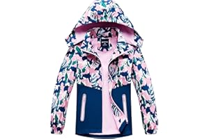 SERENYOU Girls Waterproof Jacket Kids Fleece Lined Raincoat Girl Windbreaker with Removable Hood