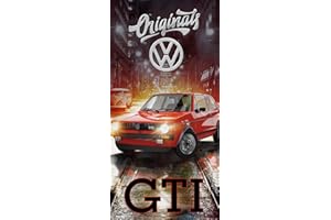 BERONAGE Volkswagen VW Ręcznik Kąpielowy Golf GTI Czerwony 75 cm x 150 cm 100% Bawełna Jakość Weluru Oldtimer Race Wörthsee Auto Car Tuning Ręcznik Plażowy