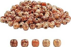 Handi Stitch Confezione da 300 Perline Legno Naturale Rotonde Disegnate - 1cm Dimensione e 5,7mm Buco Filettatura - Perline di Legno per Creazione Gioielli Artigianali e Decorazioni Fatte in Casa