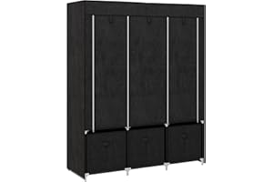 HOMCOM Armoire de Rangement en Tissu penderie Pliable avec 5 étagères, 2 Barres de Suspension et 3 tiroirs en Tissu - 125L x 43l x 162.5H cm, Noir