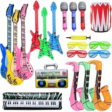 Lot De 4 Ballons Gonflables Dinstruments De Musique Gonflables Pour Guitare Et Microphone Accessoires De Fete Gonflables Amz B0b