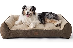 BEDSURE waschbares Hundebett Grosse Hunde - 106x76cm extra Dicke unterstützende Hundesofa mit wasserdichter Hülle, rutschfest Hundekorb große mit weichem plüsch Sherpa,braun