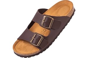 Palado Damen Pantoletten Korfu - Modische Sandalen mit 2 verstellbaren Riemen - Herren Hausschuhe mit Sohle aus feinstem Veloursleder und Natur Kork-Fussbett