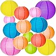 Paper Lantern, MEZOOM 20pcs Chinese Round Lanterns Assorted Colours and Sizes Paper Lampshades Hanging Decorations for Garden Birthday Party Family Gathering Patios Decor