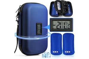 Tyrkuiy Insulin Cooler Travel Case with Temperature Display,Refrigerated Medicine Diabetic Cooler for Travel TSA Approved with 2Pack Reusable Ice Bag Keeping 24H Cool (Blue)