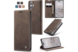 owlhold Mobile Phone Case for iPhone 16 Case Premium Leather Case Soft Vintage Nubuck Leather Foldable Stand Protective Case Card Slot Stand Function Shockproof Flip Case iPhone 16 Coffee