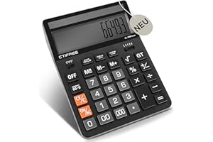 OfficeNest Tischrechner –Triple-Null (000) - Check-Funktion -14-stelliges großes Display - große Tasten - Solar & Batterie – Tisch-Taschenrechner für Büro - Buchhaltung - Schule - Senioren – Schwarz