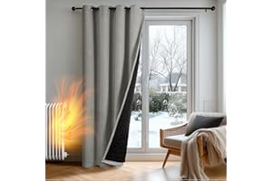 Deconovo Thermal Door Curtain Grey, Faux Linen 2-Layers 52 x 84 Inch Blackout Curtain with Thick Microfiber Lining, Windproof and Noise Reducing Panel for Windows, Grey, 1 Panel