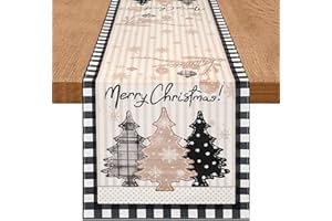 DecorMommt Camino de Mesa Navidad Dorado Gris 40x140cm, Adornos Mesa Navidad, Camino Mesa Lino Lavable Moderno, para la Decoracion Mesa Fiesta de Año Nuevo (Árbol de Navidad Dorado Gris)