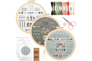 DELAESI Sticken Set Erwachsene Stickset für Anfänger Blumenmuster Pflanzen Embroidery Kit Kreuzstich Set Enthält Gestempelt Blume Muster Bambus Reifen Farbfäden Werkzeuge Anleitung