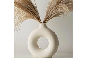 RYDDELIGHOME Ceramic White Donut Vase For Pampas Grass Dried Flowers, Modern Boho Home Decor Accessories Living Room Bedroom, Decorative Aesthetic Room Decor Ornaments