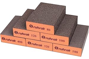 Sruhrak Sanding Block 6 Pieces Hard Sanding Sponges, 80/100/120/180/320/400 Grits Wet Dry Reusable Sanding Pads for Wood, Plastic, Drywall and Metal Polis