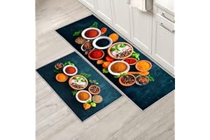 XIAOBUDIAN Kitchen mat of 2, non-slip kitchen rug absorbent and grease absorbing kitchen rug set,suitable for kitchen use. (Style E, 40x120cm+40x60cm)