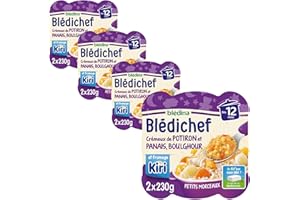 Blédina - Blédichef - Repas Bébé 12 Mois - Plats Bébé - Crémeux de Potiron et Panais; Boulghour et fromage Kiri - Petits Morceaux - Dès 12 Mois - Lot de 8 Assiettes de 230g