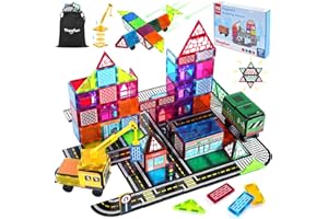Montessori Theefun magnetyczne klocki 70 szt., dwustronny zestaw klocków drogowych 3D z dźwigiem i samochodem, zabawka sensoryczna dla chłopców i dziewczynek w wieku 3+ lat