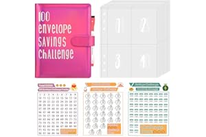 Classycoo 100 Envelope Challenge Binder,PU Leather A5 Budget Binder with Cash Envelopes,Easy and Funny Way to Save $500/$5,050 /$10,000,Budget Binder Planner Book,for Budgeting Planner&Saving Money (R