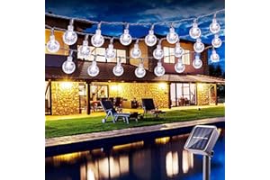 BrizLabs solarny łańcuch ze światełkami na zewnątrz, 30 kulek LED, kryształowy łańcuch świetlny, 4,5 m, 8 trybów świecenia, wodoszczelne kule kryształowe, oświetlenie do ogrodu, na taras, na dziedziniec, imprezę, dekoracja, zimna biel