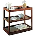 Genuine Decor Tea-bar Table Three Shelves Wooden 3-Tier Rolling Cart Large Trolley with Wheels, Wood Polish Solid Wooden Bar Serving Trolley