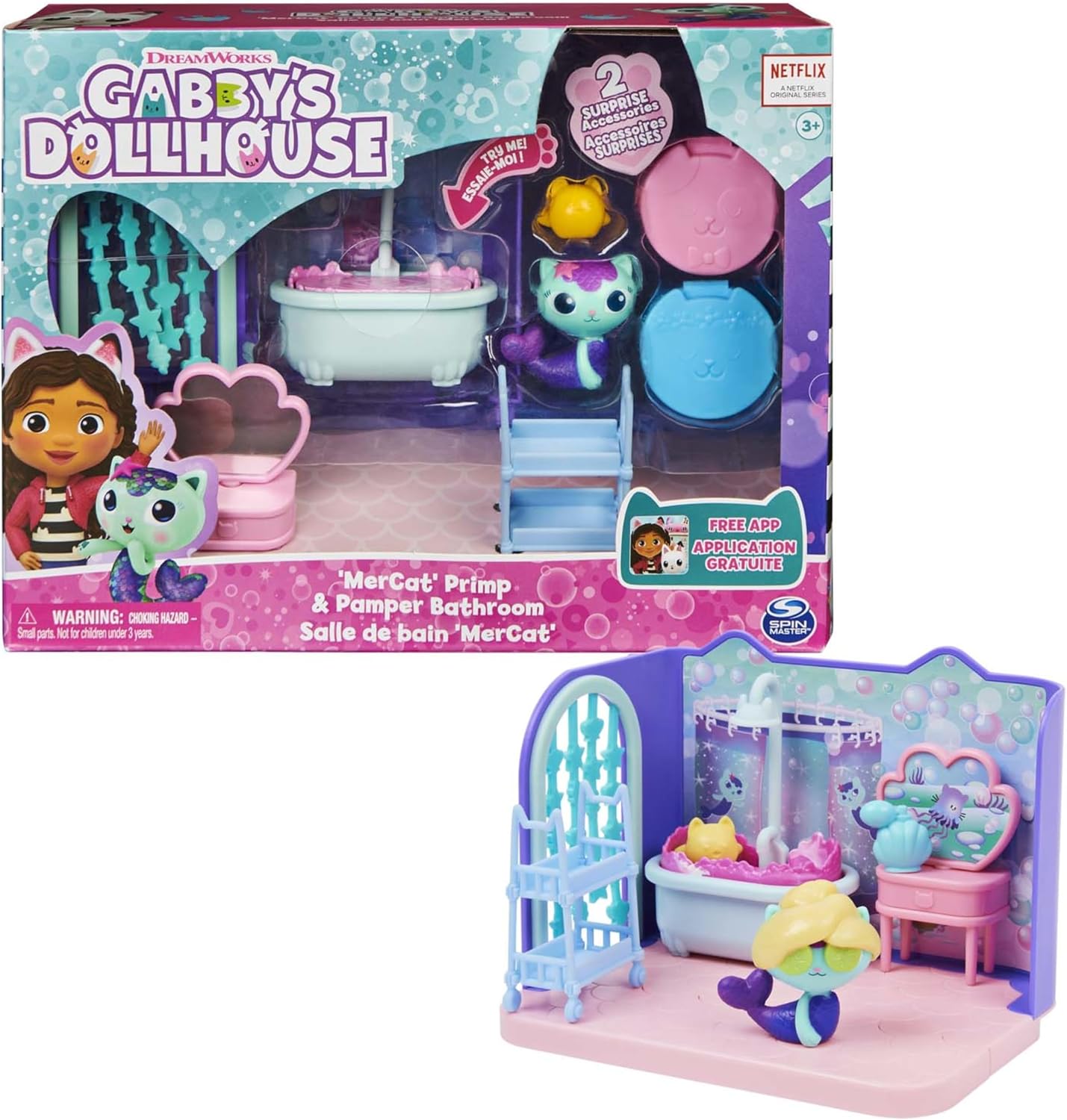 La Casas de Muñecas de Gabby - El Baño de Siregata de Gabby's Dollhouse con 1 Figura, 3 Accesorios, 2 Caja Sorpresa y 3 Muebles - Juguetes Niñas 3 años +