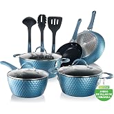 Nutrichef Panela Ceramica, 11 Pieces, Non-Stick Pots and Pans Set, Set, Ergonomic, Induction, Cookware, Royal Blue
