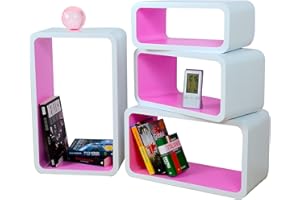 Verstärkte Vielen Farben MDF Retro Design Cube 4er Set Regal Regale Wandregal Deko Würfel CD DVD Lounge Cuben LO01 (Weiß/Rosa)