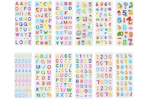 RONGWANGFU Pegatinas de letras de números 3D para niños, 12 hojas coloridas del alfabeto pegatinas hinchadas para niños pegatinas autoadhesivas números pegatinas de decoración DIY para niñas niños