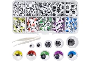 KAONESS 420 Pezzi Cartoon Occhi autoadesivi Occhietti per Lavoretti Occhi in Plastica Googly Eyes per Bambola Fai da Te Scrapbooking 5mm 6mm 8mm 10mm 12mm