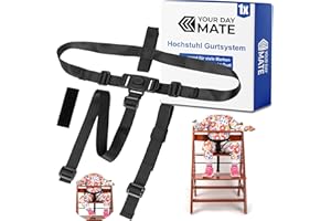 Hochstuhl 3-Punkt Gurtsystem, 1 Set, kompatibel mit Hauck Alpha Beta, Stokke Tripp Trapp, Roba, uvm., in Schwarz, mit Schrittgurt, einstellbarer Kinderhochstuhl Sicherheitsgurt, Hochstuhlgurt 3 Punkte