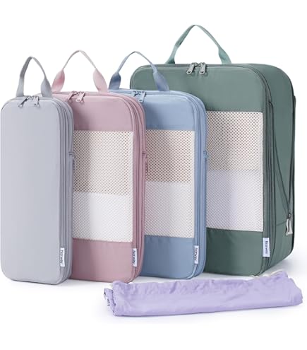 Narwey Set van 6 compressiekubussen voor cabinekoffer en rugzak, gestreepte reisorganizer, handbagage, essentiële accessoires voor vrouwen en meisjes (roze beige Narwey Set van 6 compressiekubussen voor cabinekoffer en rugzak, gestreepte reisorganizer, handbagage, essentiële accessoires voor vrouwen en meisjes (roze beige