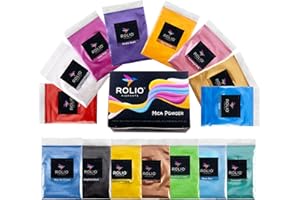 Rolio - Mica Powder - 15 Bags of Pearlescent Color Pigment for Paint, Dye, Soap Making, Nail Polish, Epoxy Resin, Candle Making, Bath Bombs, Slime