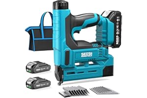 SEESII 18V Cordless Brad Nailer and Stapler 2-in-1 Kit, 18-Gauge Electric Nail Gun with 2×2.0Ah Batteries, Charger & 1000pcs Nails, Adjustable Depth for Woodworking, Upholstery, DIY Projects