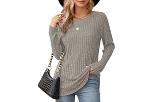 WNEEDU Jumpers Women's Long Sleeve Tops Round Neck Casual Shirts Soft Lightweight Tunic Sweatshirt
