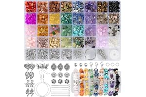 Funtopia 32 Colors Crystal Beads for Jewellery Making,1200 Pcs Bracelet Making Kit Adults Natural Stone Beads 5-8mm Irregular Crystals and Gemstones Chips for Bracelet Necklace Earring DIY Craft