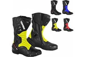 Inflori Genuine Leather Motorcycle Boots Waterproof Motorbike Shoes Armoured Boot Protection Anti Slip Racing Sports