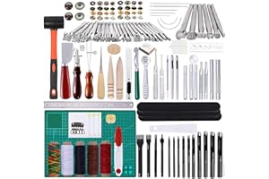 Riddur 148 Stücke Leder Werkzeug Set, Leder Handwerk und DIY Werkzeuge, Groover, Bunte Wachsfaden, Leder Stempel Werkzeuge und Andere Werkzeuge für Leder Machen Nähen