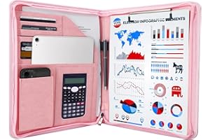 GraduatePro Cuero A4 Portafolio con Cremallera Carpeta Bloc de Notas Documentos Conferencia Negocios Rosa